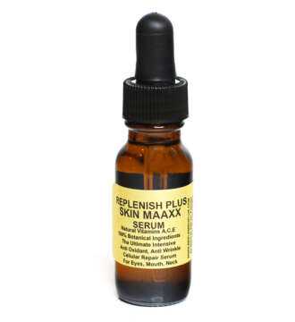 Replenish Plus F-Skinmaxx 1/2oz skin serum in a brown bottle
