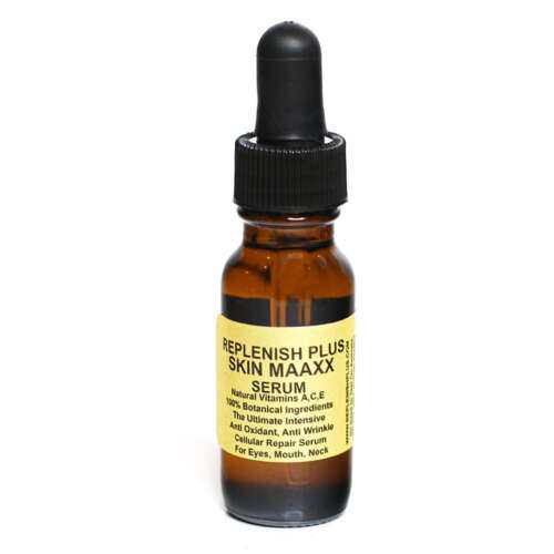Replenish Plus F-Skinmaxx 1/2oz skin serum in a brown bottle