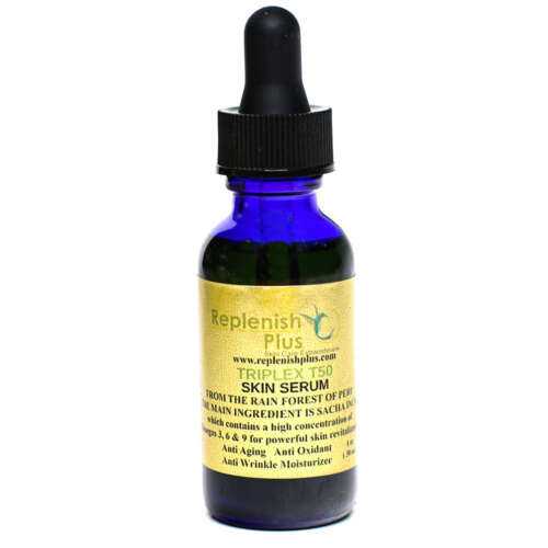 Replenish Plus I-Tiplex T50 1oz skin serum in a blue bottle