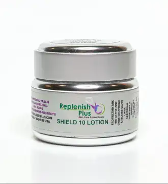 Replenish Plus D Shield 10 Outdoor Daytime Cream in silver jar